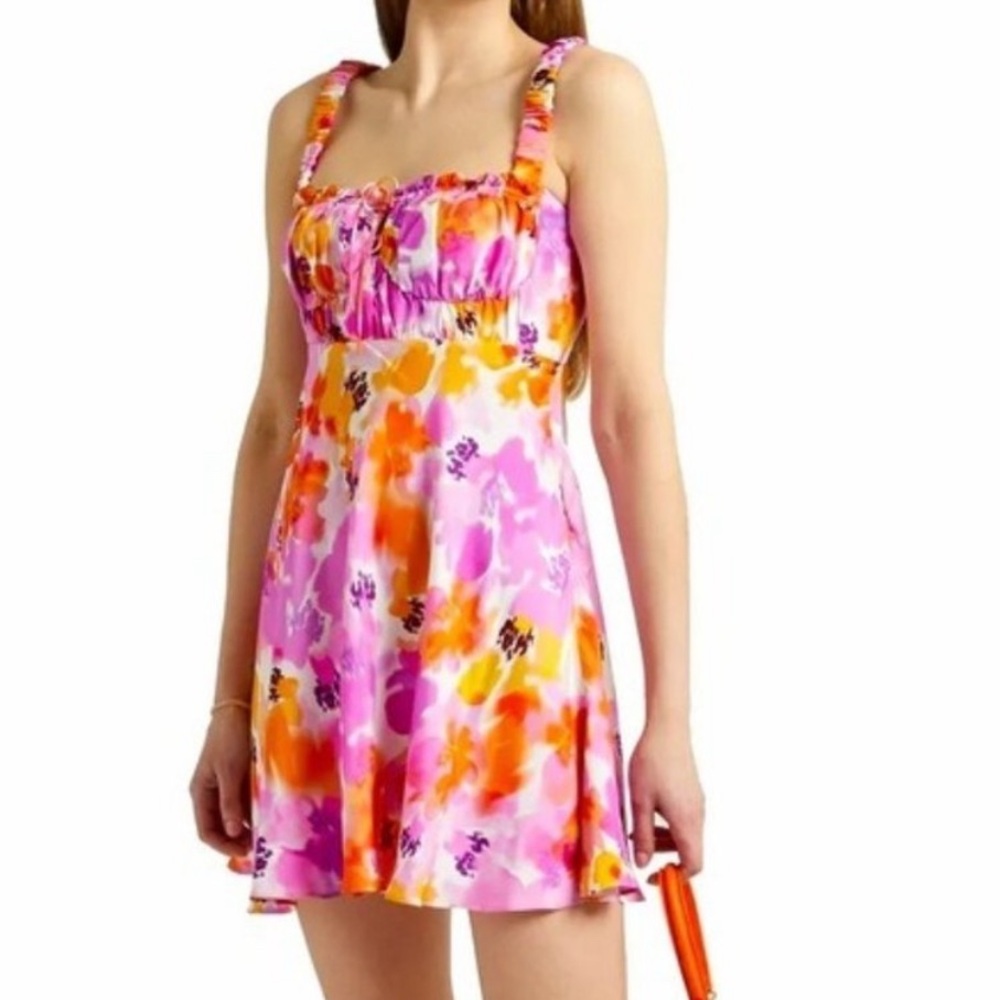 NICHOLAS Simie gathered floral Pink and Orange Mini Dress